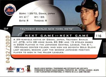 2001 Fleer Game Time #116 Tsuyoshi Shinjo Back