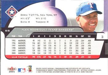 2001 Fleer Game Time #3 Alex Rodriguez Back