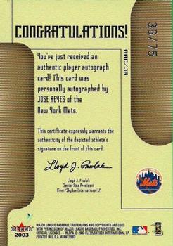 2003 Fleer Avant - Autograph Silver #AAC/JR Jose Reyes Back