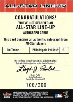 2003 Fleer Box Score - All-Star Line-Up Autographs #NNO Roberto Alomar / Jim Thome / Alex Rodriguez / Nomar Garciaparra Back