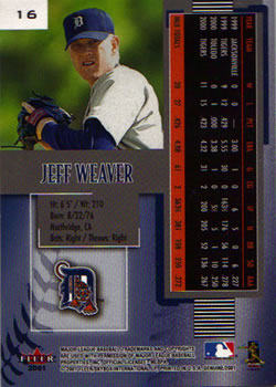 2001 Fleer Genuine #16 Jeff Weaver Back