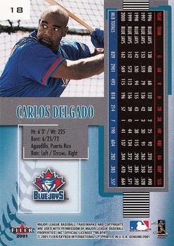 2001 Fleer Genuine #18 Carlos Delgado Back