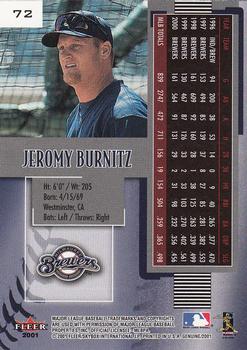 2001 Fleer Genuine #72 Jeromy Burnitz Back