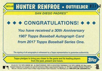 2017 Topps - 1987 Topps Baseball 30th Anniversary Autographs Ash Wood #1987A-HR Hunter Renfroe Back