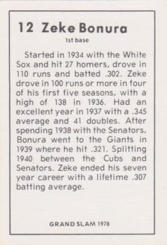 1978 Grand Slam #12 Zeke Bonura Back