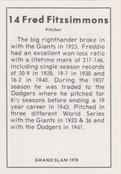 1978 Grand Slam #14 Fred Fitzsimmons Back