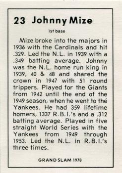 1978 Grand Slam #23 Johnny Mize Back