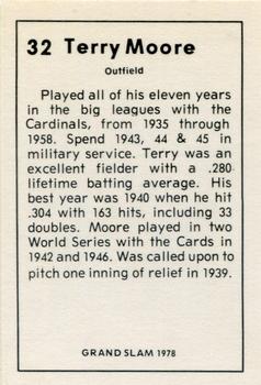 1978 Grand Slam #32 Terry Moore Back