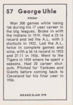 1978 Grand Slam #57 George Uhle Back