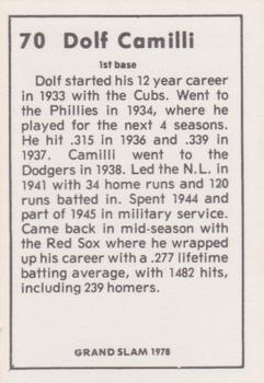 1978 Grand Slam #70 Dolph Camilli Back
