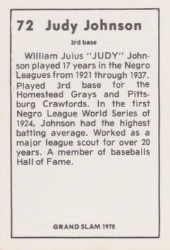 1978 Grand Slam #72 Judy Johnson Back