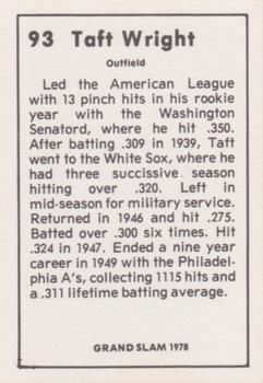 1978 Grand Slam #93 Taft Wright Back