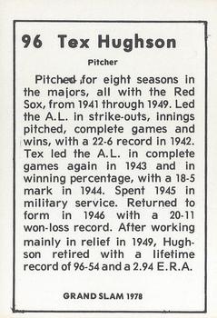 1978 Grand Slam #96 Tex Hughson Back