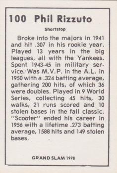 1978 Grand Slam #100 Phil Rizzuto Back