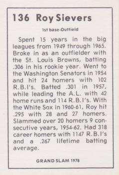 1978 Grand Slam #136 Roy Sievers Back