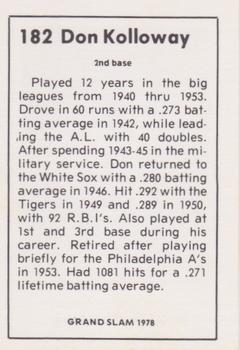 1978 Grand Slam #182 Don Kolloway Back