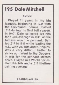 1978 Grand Slam #195 Dale Mitchell Back