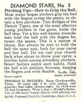 1982 Dover Publications Reprints American League #5 Tommy Bridges Back