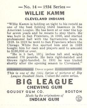 1982 Dover Publications Reprints American League #14 Willie Kamm Back