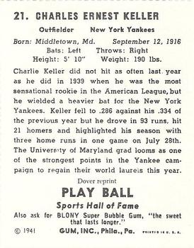 1982 Dover Publications Reprints American League #21 Charlie Keller Back