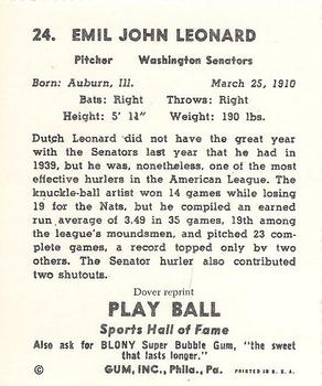 1982 Dover Publications Reprints American League #24 Dutch Leonard Back