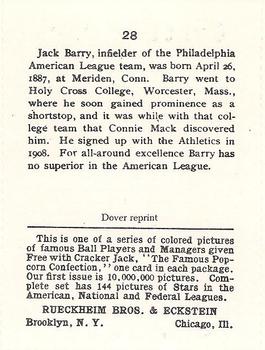 1982 Dover Publications Reprints American League #28 Jack Barry Back