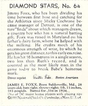 1982 Dover Publications Reprints American League #64 Jimmie Foxx Back