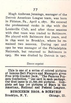 1982 Dover Publications Reprints American League #77 Hugh Jennings Back