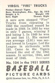 1982 Dover Publications Reprints American League #104 Virgil Trucks Back