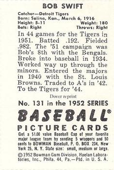 1982 Dover Publications Reprints American League #131 Bob Swift Back