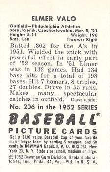 1982 Dover Publications Reprints American League #206 Elmer Valo Back