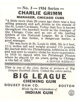 1982 Dover Publications Reprints National League #3 Charlie Grimm Back