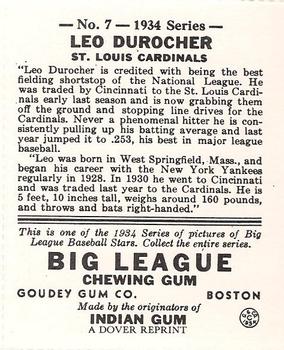 1982 Dover Publications Reprints National League #7 Leo Durocher Back