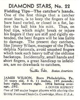 1982 Dover Publications Reprints National League #22 Jimmie Wilson Back