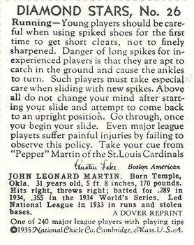 1982 Dover Publications Reprints National League #26 Pepper Martin Back