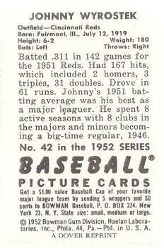 1982 Dover Publications Reprints National League #42 Johnny Wyrostek Back
