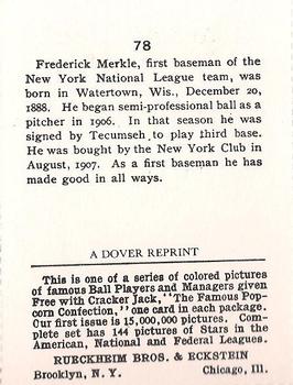 1982 Dover Publications Reprints National League #78 Fred Merkle Back