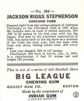 1982 Dover Publications Reprints National League #204 Riggs Stephenson Back