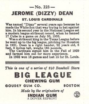 1982 Dover Publications Reprints National League #223 Dizzy Dean Back