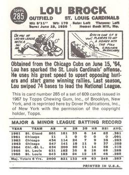 1982 Dover Publications Reprints National League #285 Lou Brock Back