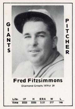 1979 TCMA Diamond Greats #29 Fred Fitzsimmons Front