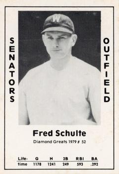 1979 TCMA Diamond Greats #52 Fred Schulte Front