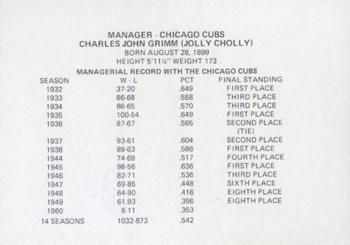 1976 Chicagoland Collectors Association Chicago Greats #NNO Charlie Grimm Back