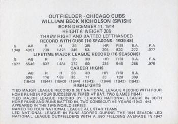1976 Chicagoland Collectors Association Chicago Greats #NNO Bill Nicholson Back