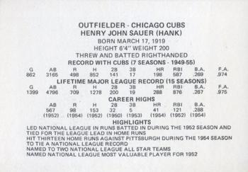 1976 Chicagoland Collectors Association Chicago Greats #NNO Hank Sauer Back