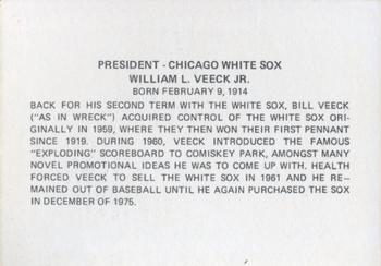 1976 Chicagoland Collectors Association Chicago Greats #NNO Bill Veeck Back