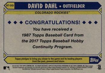 2017 Topps - 1987 Topps Baseball 30th Anniversary Chrome Silver Pack (Series One) #87-DD David Dahl Back