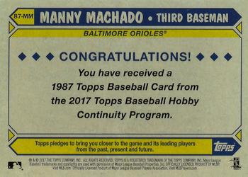 2017 Topps - 1987 Topps Baseball 30th Anniversary Chrome Silver Pack (Series One) #87-MM Manny Machado Back