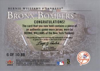 2003 Fleer Box Score - Bronx Bombers Game-Worn #6 BB Bernie Williams Back