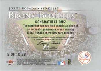 2003 Fleer Box Score - Bronx Bombers Game-Worn #8 BB Jorge Posada Back
